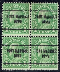 1926 1c Franklin with precancel from FORT MADISON IA (632-704) Block of 4. NICE - Picture 1 of 1