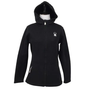 Spyder Hoodie Jacket Kids XL Black Ribbed Knit Raider Fleece Zip Up Hooded - Picture 1 of 16