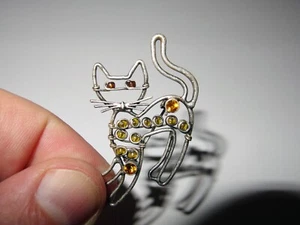 Lia Sophia Cat Brooch Pin - Rhinestone Crystals, Wire Design, Vintage Look - Picture 1 of 4