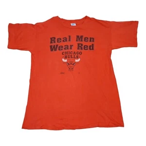 T-shirt rossa Salem Sportswear Chicago Bulls Real Men Wear vintage taglia XL 1991 - Foto 1 di 9