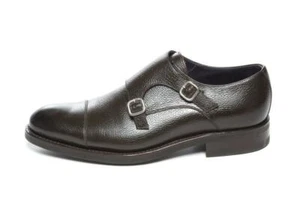 Isaia Herren dunkelbraun genarbtes Leder doppelter Mönchsriemen elegante Schuhe 9UK 10US - Bild 1 von 5