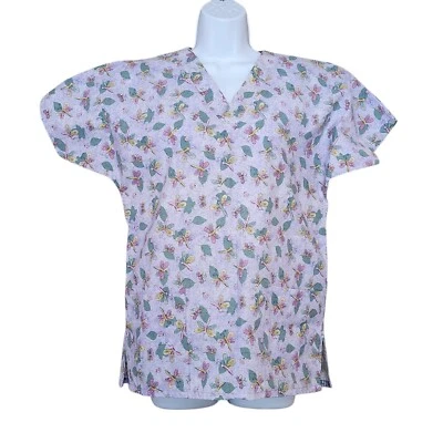 Fundamentals by White Swan Womens Scrub Top Size XS Purple Dragonfly Pattern - Image 1 of 4