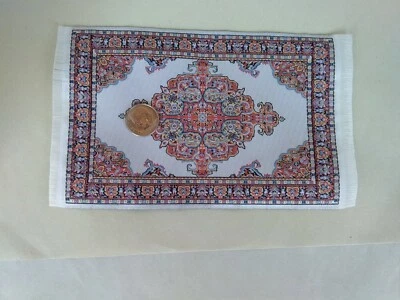 Dollhouse Miniature 4"x61/2" Oriental Persian Style Woven fringe Rug Carpet 1;12 - Image 1 of 2