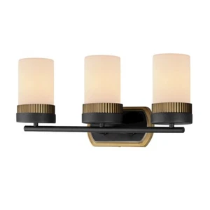 Maxim Lighting Ruffles 3Lt Bath Vanity, Black/Antique Brass/White - 32652SWBKAB - Picture 1 of 1