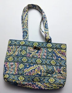 Vera Bradley Quilted Blue Geometric Floral Purse with Button Closure - Picture 1 of 3