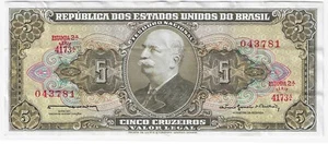 Brazil  5  Cruzeiros  ND. 1964  P 176c  Series  4173A  Circulated Banknote - Picture 1 of 2