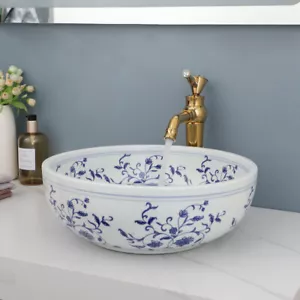 Grifo mezclador dorado fregadero recipiente lavabo lavabo redondo de cerámica + juego de grifo de drenaje - Imagen 1 de 10