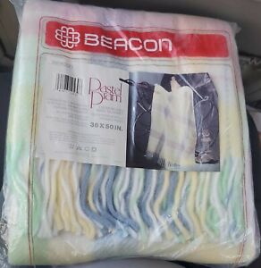 Beacon Loom Woven Baby Blanket Pastels Fringe 36 x 50 NEW SEALED Vintage