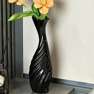 Black Ceramic Vase, 12 Inch Flower Vases for Home Decor Living Room Table Cen... - Picture 1 of 6
