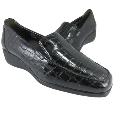 MEPHISTO Air-Jet Loafers Womens Size 7.5NN Black Patent Croc Leather Slip-Ons - Image 1 of 4