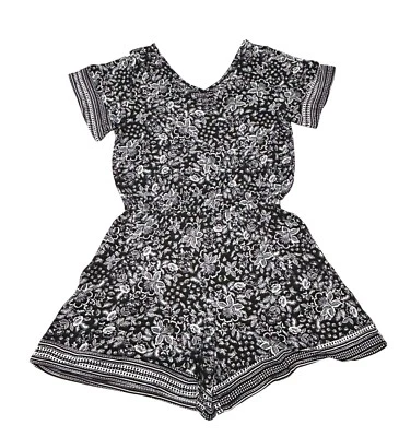 Cuddl Duds Womens Small Black White Floral Short Sleeve Romper Pajama Shorts - Image 1 of 4
