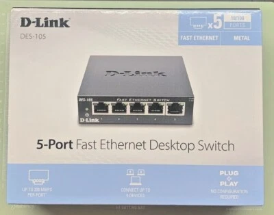 D-Link DES-105 5 Port Fast Ethernet Destop Switch S/N: QS3O117003968 - Image 1 of 4