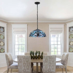 16" Tiffany Style Pendant Lamp Stained Glass Baroque Style Hanging Ceiling Light - Picture 1 of 15