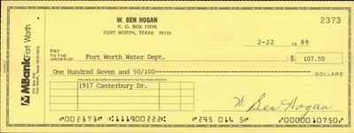 1989 Ben Hogan Signed Check with JSA Letter of Authenticity - Check #2373 - Image 1 of 3