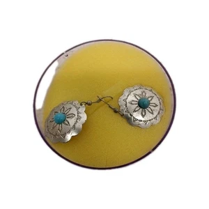 Vintage Native American Sterling Silver?  Turquoise Oval Earrings  - Picture 1 of 7