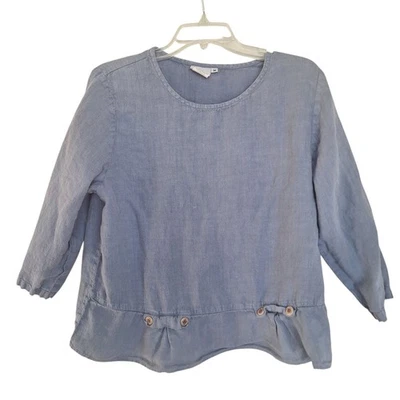 Lo último Algodón 100% Lino Top Azul Cuadrado M Lagenlook Detalle de Botones Artísticos HECHO EN EE. UU. Foto 1 de 4