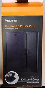 Spigen Wallet S Case for iPhone 8 Plus 7 Plus Black Kickstand Card Slot Cover - Picture 1 of 6