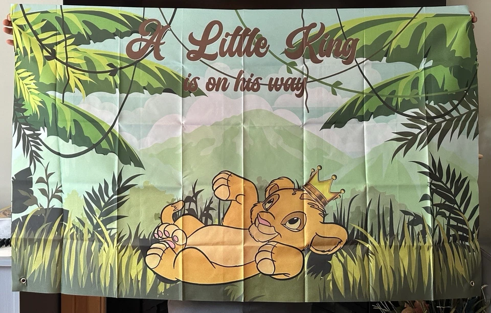 A Little King Is On His Way  Banner Lion King Boy Baby Shower Decor - Image 1 of 1