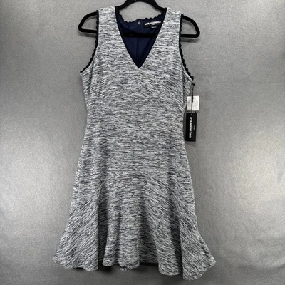 Vestido Karl Lagerfeld Mujer Talla 6 Azul Blanco Tweed Metálico Peplum Nuevo con Etiquetas Foto 1 de 4