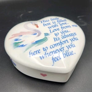 Love in a Box Swan Trinket Jewelry Box Heart-shaped VTG 1987 White Blue - Picture 1 of 14