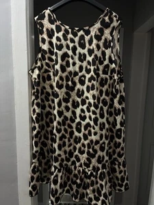 Ladies Leopard Print Frill Hem Dress 2XL - Picture 1 of 6