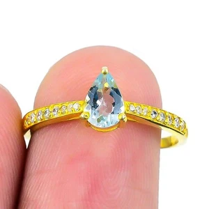 March Aquamarine Gemstone Sterling Silver Sister Wedding Unique Statement Ring - Picture 1 of 8