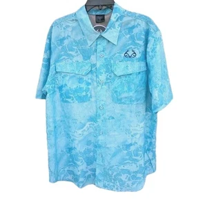Realtree Fishing Button Down Shirt Turquoise Blue Men's sz Large Fishing Vented - Picture 1 of 9