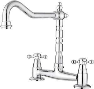 JASSFERRY French Bridge Mixer Tap Classic Fixed 2 Hole Kitchen Sink Faucet Cross - Picture 1 of 8