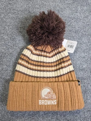 47 Brand Cleveland Browns Womens Espresso Cuff Knit Pom Beanie Hat NFL Camel NWT - Image 1 of 4