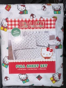 HELLO KITTY Sanrio ensemble complet de draps en coton cadeaux de Noël cadeau houx 2024 NEUF - Photo 1/6