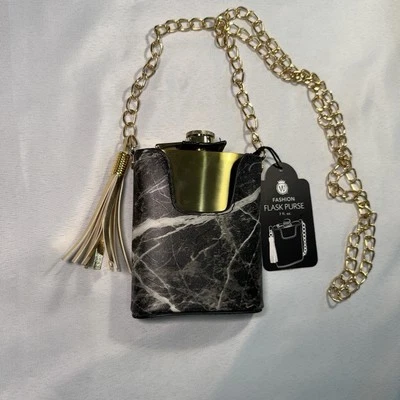 Mini Cartera Frasco Damas Cadena 7oz con Cuero Ojos Salvajes Diseños Elegante NUEVO Foto 1 de 4