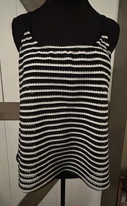 Croft & Barrow Black & White Striped Padded Tankini Swim Top Women's Size 12 - Picture 1 of 7