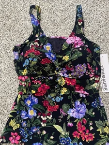 NEU TRIMSHAPER Tankini Only Top Plus 18W gepolstert schwarz Blumen Schlüssellochausschnitt - Bild 1 von 3