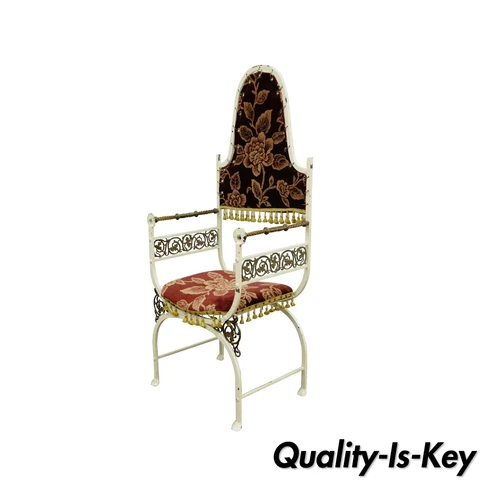 Antique Oscar Bach Wrought Iron and Bronze Renaissance Revival Throne Arm Chair Cover