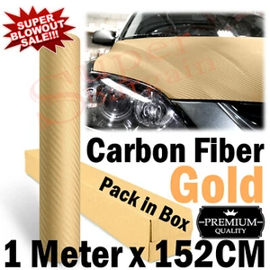 Gold Carbon Fiber Car Vinyl Wrap Car Vinyl Stickers Decals Film 1.52 M x 1 Meter - Picture 1 of 7