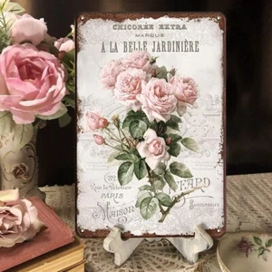 Vintage Rose Wall Decor Tin Sign - French Country Victorian Cottage Flower Sign - Picture 1 of 7
