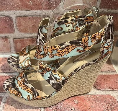 INC INTERNATIONAL CONCEPT АКВА И ЗОЛОТОЙ АТЛАСНЫЙ «АНАНАС» ВЫСОКИЙ КАБЛУК КЛИНЬЯ 7,5 М - Изображение 1 из 4