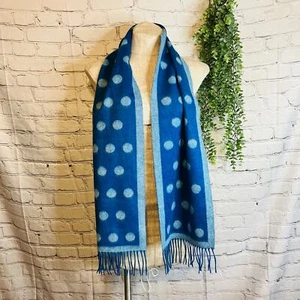 Charter Club Scarf 100% Cashmere Blue Dot Fringe Reversible  - Picture 1 of 4
