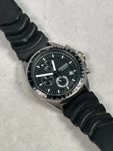 Fossil Watch Mens 42mm Decker Date Chronograph Black Silver Tone New Battery - Picture 1 of 12