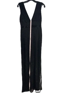 Mac Duggal Women's Black Deep V-Neck Sleeveless Embellished Long Dress Size 4 - Picture 1 of 5