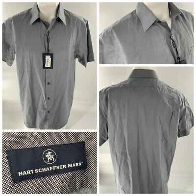 Camisa Hart Schaffner Marx Manga Corta Botón L Gris Algodón Lino Nueva con Etiquetas YGI E2-537 Foto 1 de 4