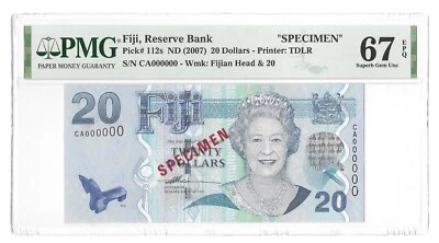 Fiji 20 Dollars Specimen 2007 Pk 112s PMG 67 EPQ Superb Gem Unc Top Pop 12/0 - Image 1 of 2