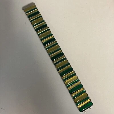 Vintage Swatch Stainless Steel Two-Tone Green & Yellow Glass 7 Inch Bracelet - Image 1 of 4