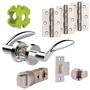 Jigtech Cresta Door Handles Pack Hinge and Latch Pack Polished and Satin Chrome - Picture 1 of 4