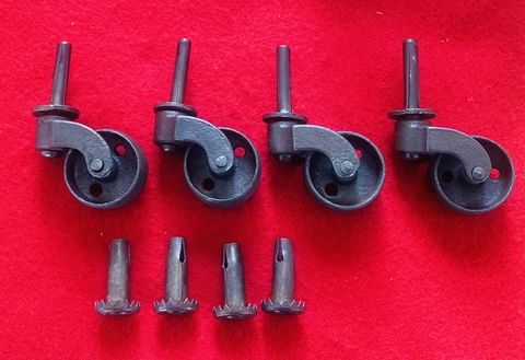SET 4 Antique Hardware Steampunk Furniture Swivel Stem Steel Caster Wheels 1.25” Cover