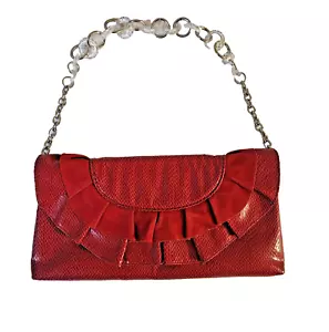 RED Clutch Shoulder Purse Bag Chain Strap Ruffle White House Black Market NWT - Picture 1 of 6