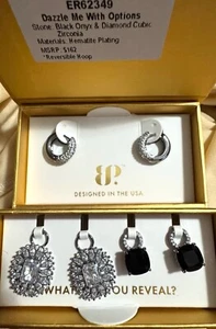 Bomb Party Charming Hoops NEW Dazzle Me With Options Hematite Black Onyx & CZ - Picture 1 of 1