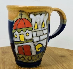 Vintage Handmade/ Painted Malta Pottery Mug 5” Tall - Picture 1 of 9