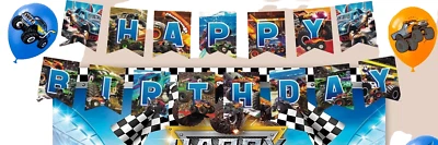 Monster Truck Birthday 50 wares 105" banner 13 Plate-7" 11-9ou cup 18 napkin mc4 - Image 1 of 4