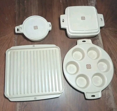 4-pc Vintage Littonware Square & Round  Microwave Muffin, Tray, Dish & Lids VGC - Image 1 of 4